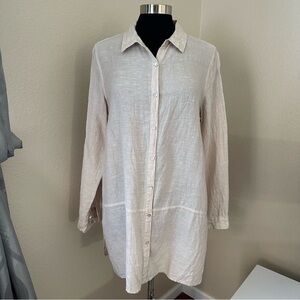 Tahari 100% Linen Long Line Button Down Shirt Size L